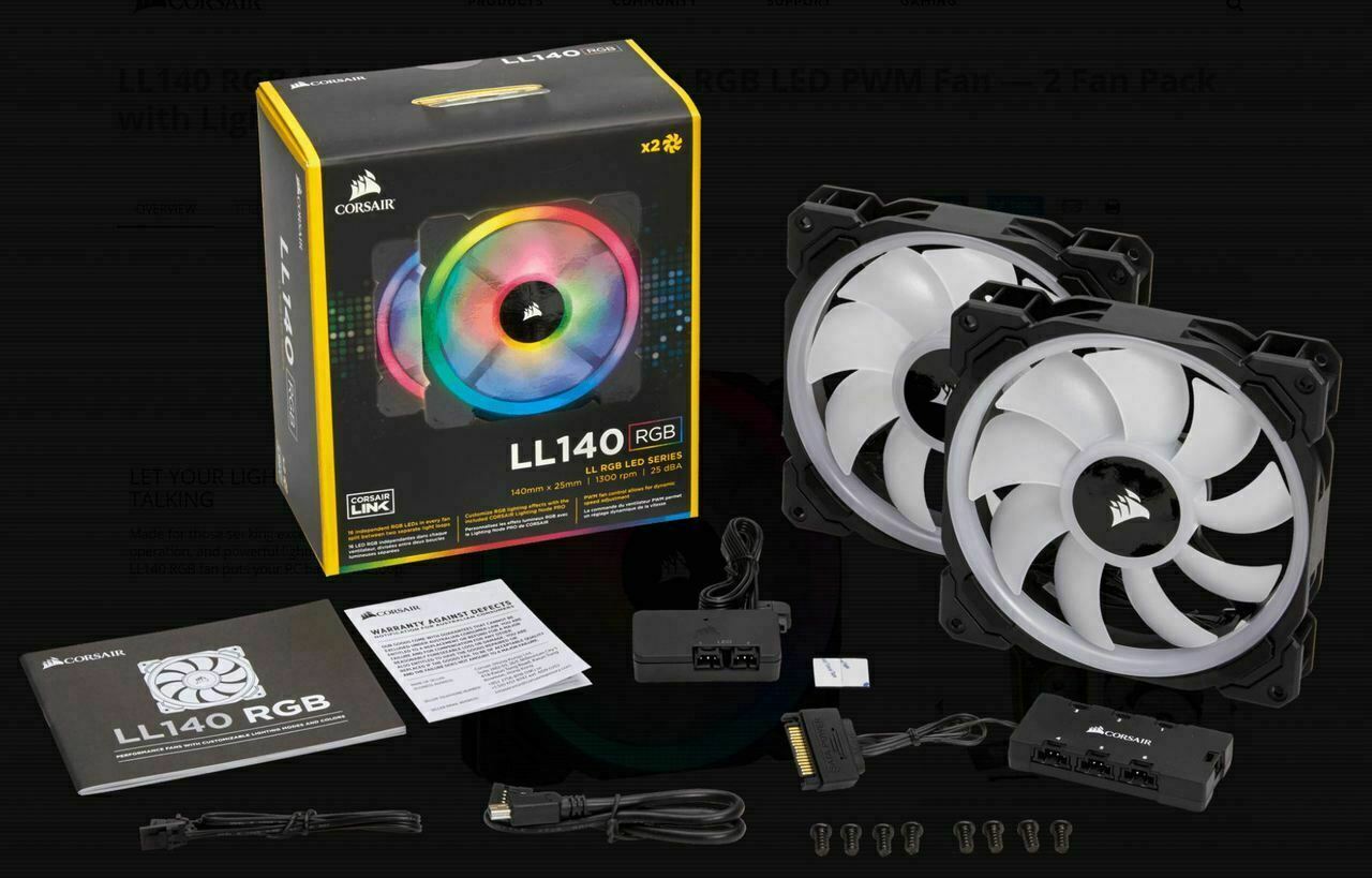 For sale Corsair LL Series LL140 RGB 140mm Dual Light Loop RGB LED PWM Fan 2 Fan Pack