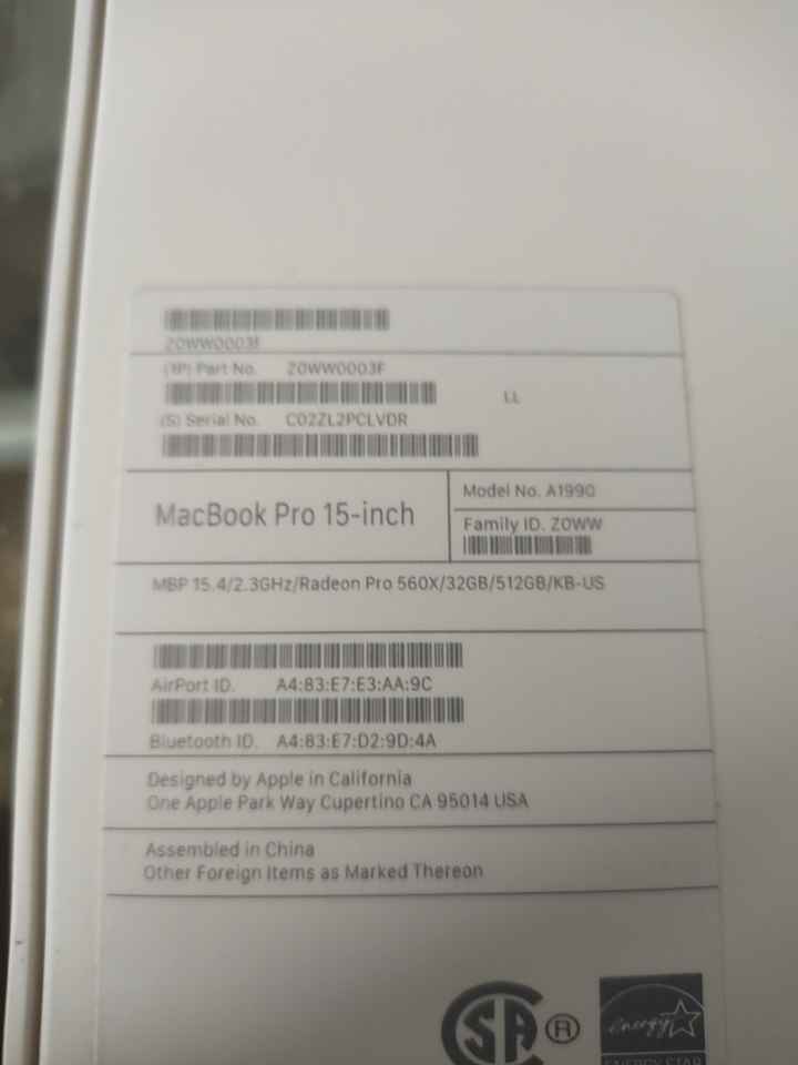 For sale Macbook Pro 2019 i9 32gb ram 512 ssd 15.4