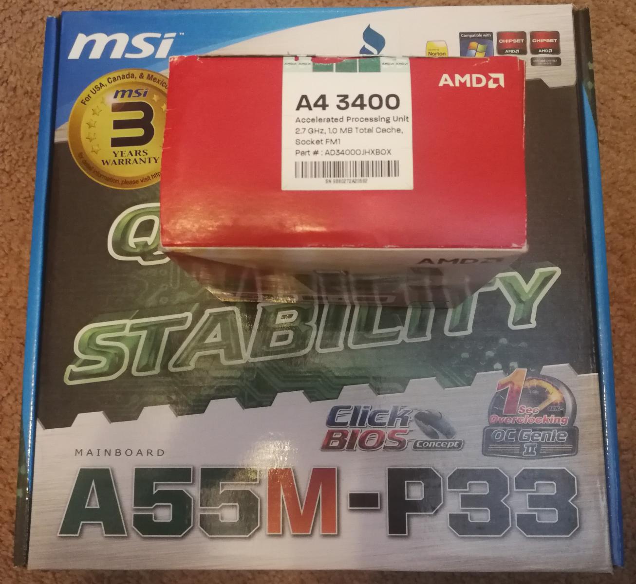For sale AMD A4-3400 APU + MSI A55M-P33
