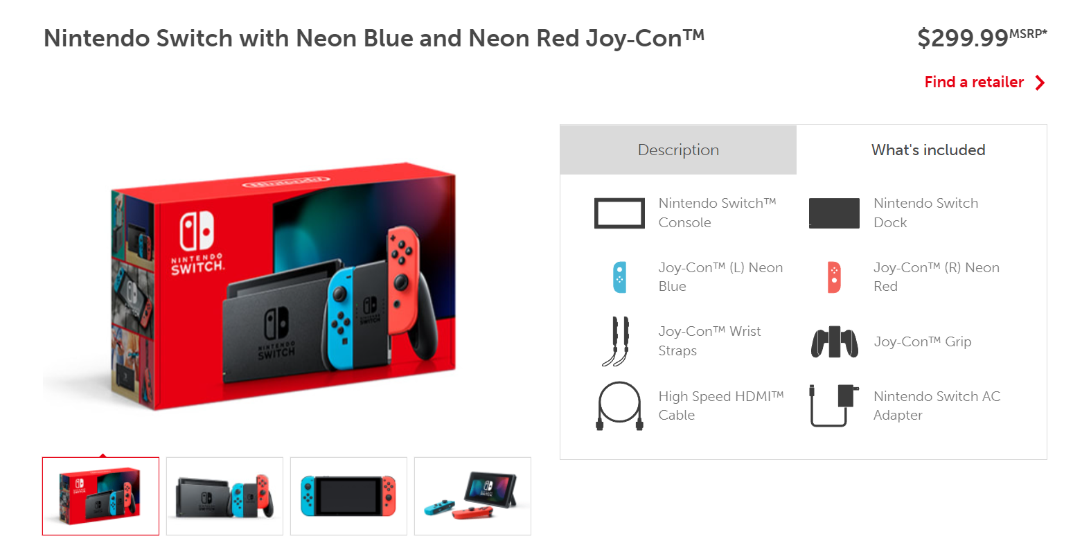 Photo of Nintendo Switch (Neon Blue & Red) in original box