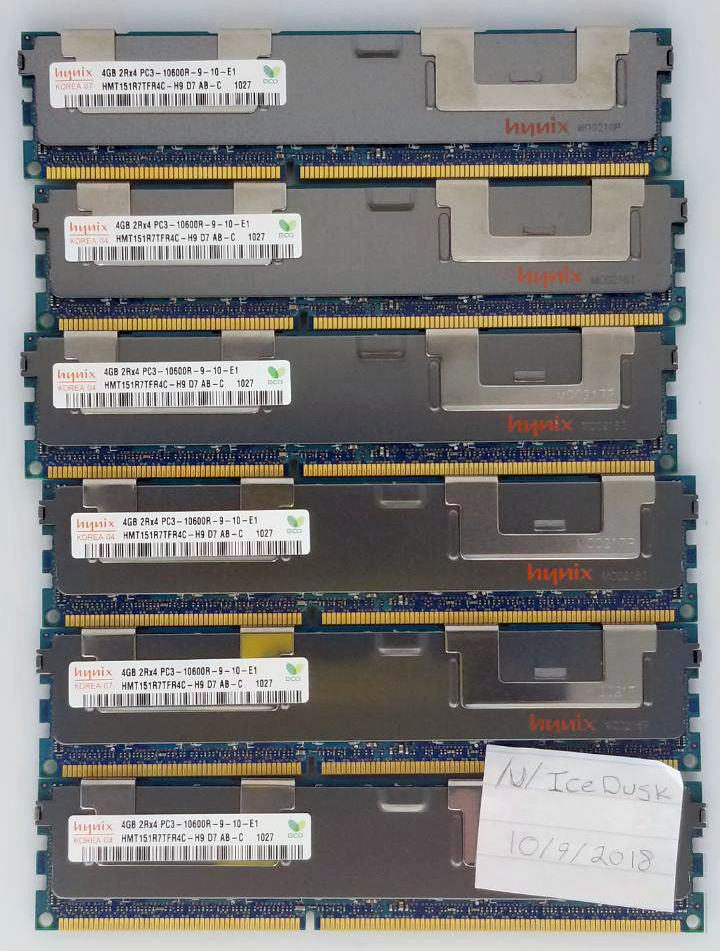 For sale 24GB Hynix Memory RAM (6x4GB) DDR3 1333mhz Pc3-10600 240-Pin Ecc
